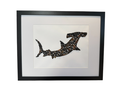 Large Hammerhead Shark – Fossilized Shark Teeth Wall Art (12” x 15”)