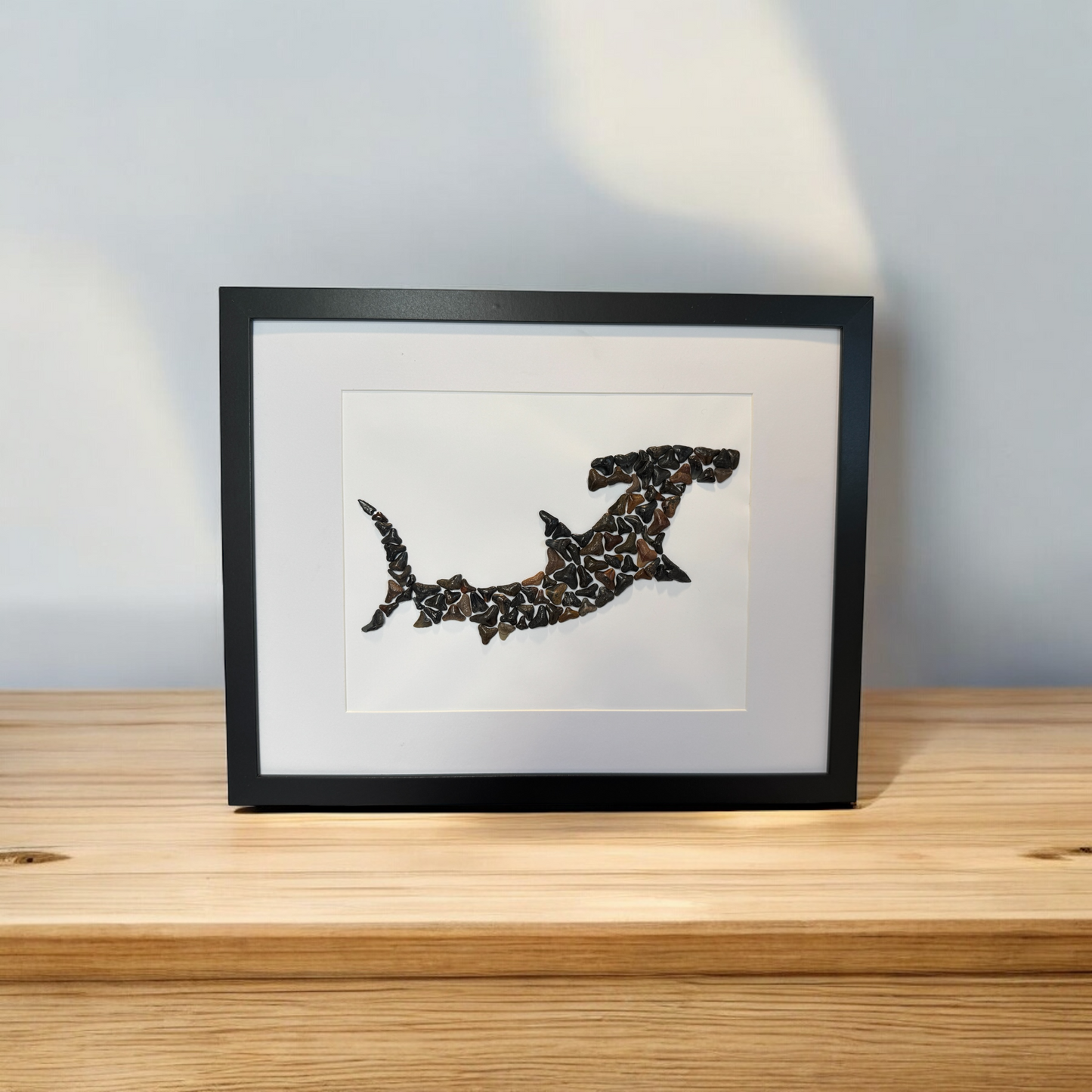 Large Hammerhead Shark – Fossilized Shark Teeth Wall Art (12” x 15”)